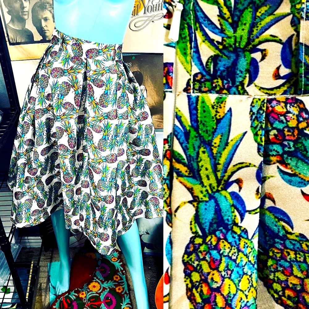🍍WAYWARD FANCIES PINEAPPLE RETRO STYLE A-LINE SKIRT SIZE 8 PEARL FINISH